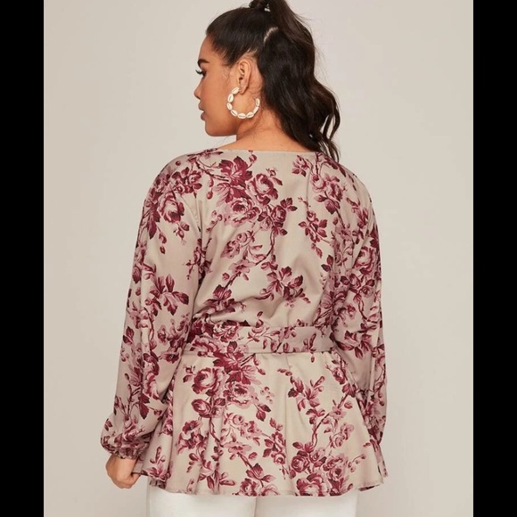 Floral Peplum Wrap top - Picture 3 of 5